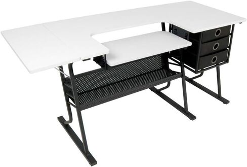 Sew Ready Eclipse Ultra Hobby Machine Top Storage Drawers + Large Lower Shelf-Can Also Be Used as Computer Desk Sewing Table, Black/White in Saudi Arabia