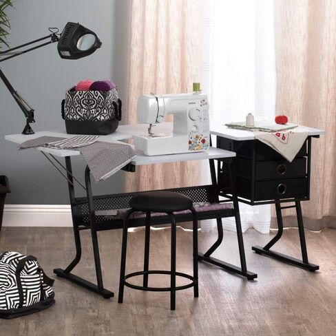 Sew Ready Eclipse Ultra Hobby Machine Top Storage Drawers + Large Lower Shelf-Can Also Be Used as Computer Desk Sewing Table, Black/White in Saudi Arabia