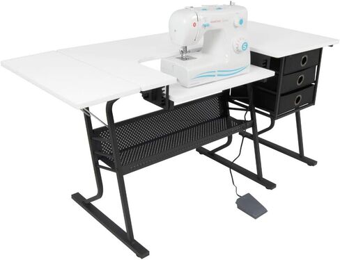 Sew Ready Eclipse Ultra Hobby Machine Top Storage Drawers + Large Lower Shelf-Can Also Be Used as Computer Desk Sewing Table, Black/White in Saudi Arabia