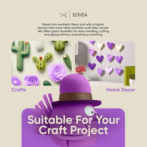 Eovea - Acrylic Felt Fabric by The Yard - 72" Inch Wide -1.6mm Solid Thick | Non-Stiff Soft Craft Supplies | Sewing, Cushion and Padding, Decorations,DIY Arts & Crafts(Heather Grey, Half Yard) in Kuwait
