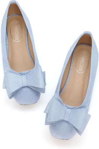Bowknot Flats Shoes Women Comfortable Dressy Women's Flats Square Toe Casual Slip on Flats for Women in Saudi Arabia
