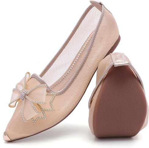 Women's Rhinestone Ballet Flat Shoes Mesh Flat Shoes Pointed Mesh Flat Shoes in Saudi Arabia