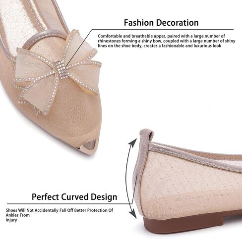 Women's Rhinestone Ballet Flat Shoes Mesh Flat Shoes Pointed Mesh Flat Shoes in Saudi Arabia