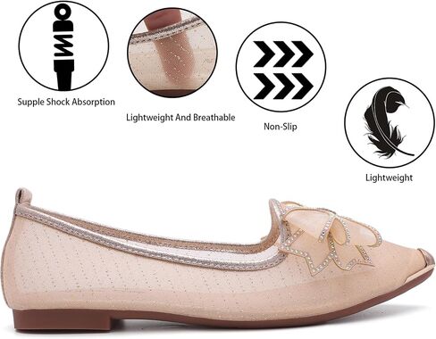 Women's Rhinestone Ballet Flat Shoes Mesh Flat Shoes Pointed Mesh Flat Shoes in Saudi Arabia