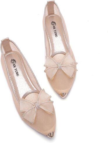 Women's Rhinestone Ballet Flat Shoes Mesh Flat Shoes Pointed Mesh Flat Shoes in Saudi Arabia