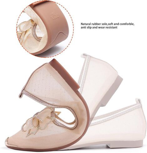 Women's Rhinestone Ballet Flat Shoes Mesh Flat Shoes Pointed Mesh Flat Shoes in Saudi Arabia