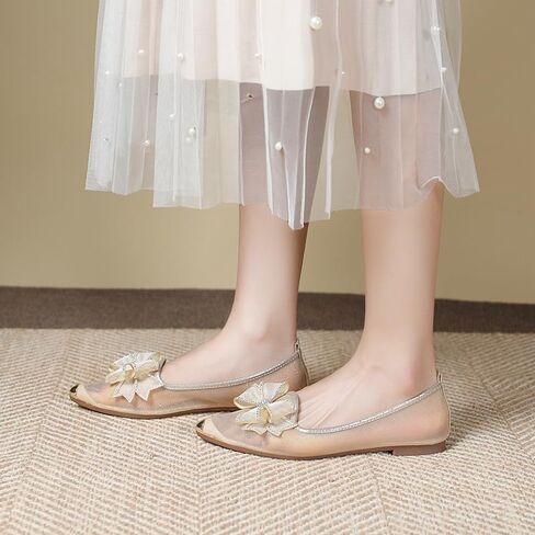 Women's Rhinestone Ballet Flat Shoes Mesh Flat Shoes Pointed Mesh Flat Shoes in Saudi Arabia