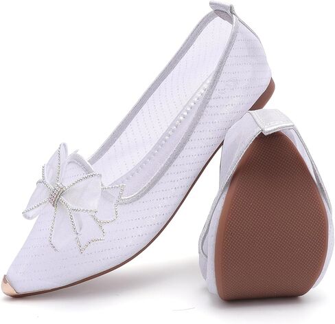 Women's Rhinestone Ballet Flat Shoes Mesh Flat Shoes Pointed Mesh Flat Shoes in Saudi Arabia