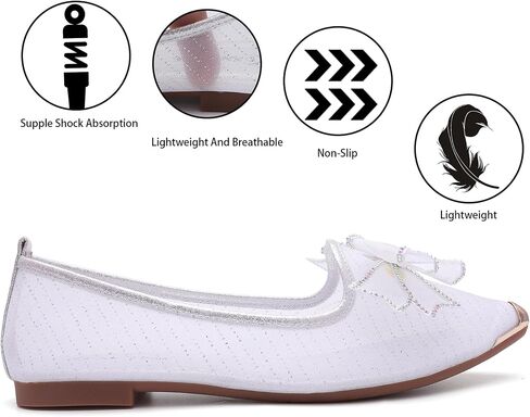 Women's Rhinestone Ballet Flat Shoes Mesh Flat Shoes Pointed Mesh Flat Shoes in Saudi Arabia