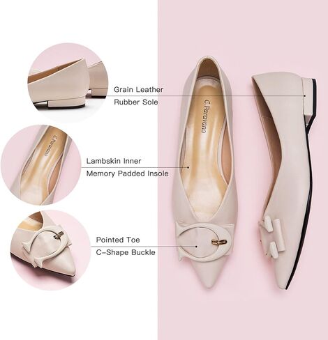 سي بارافانو حذاء مسطح للنساء | باليه للأحذية النسائية | حذاء مسطح بمقدمة مدببة | أحذية جلدية مسطحة للنساء | أحذية نسائية مسطحة سهلة الارتداء | حذاء مسطح للعمل للنساء (مقاس 8.5، أبيض) in Kuwait
