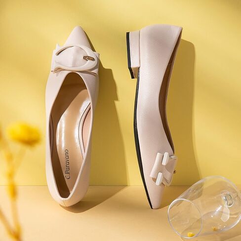 C.Paravano Flat Shoes Women | Ballet for Women Shoes | Pointed Toe Flats | Leather Flats for Women | Comfortable Slip on Women's Flats | Work Flats for Women(Size 8.5,White) in Saudi Arabia