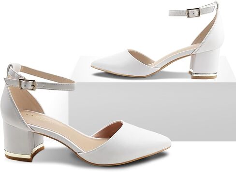 Women's Pointed Toe Low Chunky Heels Pump Shoes, Comfortable Heels for Women, Chunky Ankle Strap Dress Pumps Shoes for Wedding Office Party in Saudi Arabia