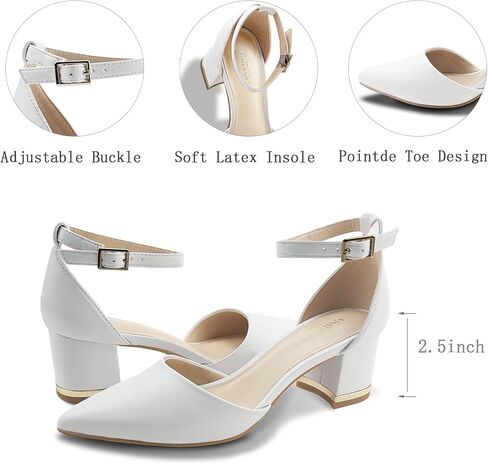 Women's Pointed Toe Low Chunky Heels Pump Shoes, Comfortable Heels for Women, Chunky Ankle Strap Dress Pumps Shoes for Wedding Office Party in Saudi Arabia