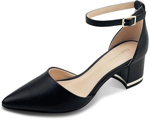 حذاء نسائي بكعب مكتنز ومقدمة مدببة، كعب مريح للنساء، حذاء بحزام كاحل مكتنز لحفلات الزفاف والمكتب in Kuwait