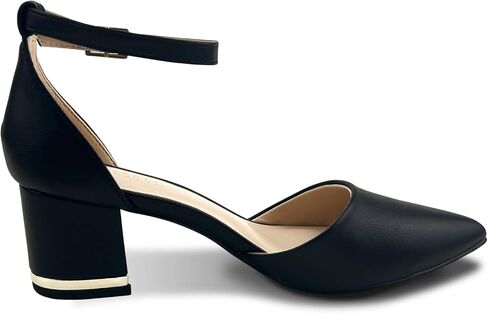 حذاء نسائي بكعب مكتنز ومقدمة مدببة، كعب مريح للنساء، حذاء بحزام كاحل مكتنز لحفلات الزفاف والمكتب in Kuwait