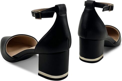 حذاء نسائي بكعب مكتنز ومقدمة مدببة، كعب مريح للنساء، حذاء بحزام كاحل مكتنز لحفلات الزفاف والمكتب in Kuwait