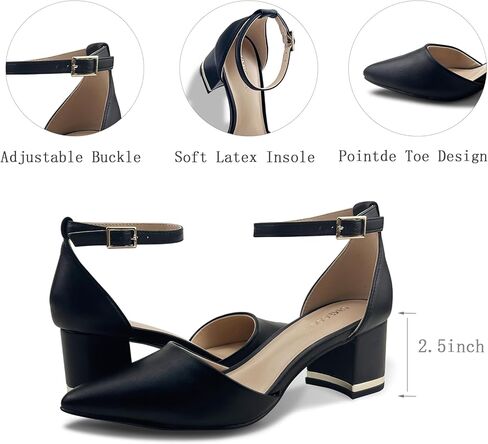 حذاء نسائي بكعب مكتنز ومقدمة مدببة، كعب مريح للنساء، حذاء بحزام كاحل مكتنز لحفلات الزفاف والمكتب in Kuwait