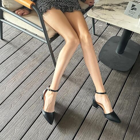 حذاء نسائي بكعب مكتنز ومقدمة مدببة، كعب مريح للنساء، حذاء بحزام كاحل مكتنز لحفلات الزفاف والمكتب in Kuwait