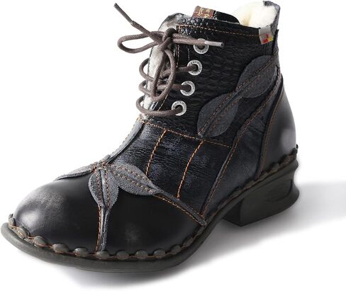 TMA EYES Textured Leather Patchwork Washed Leather Lace-Up Women's Ankle boots in Saudi Arabia