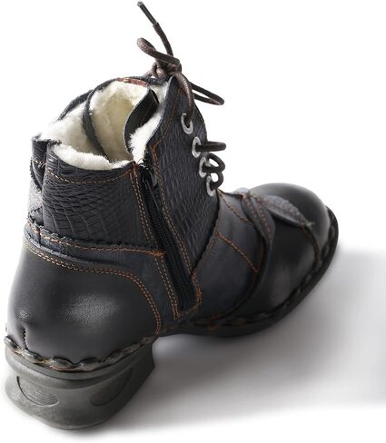 TMA EYES Textured Leather Patchwork Washed Leather Lace-Up Women's Ankle boots in Saudi Arabia