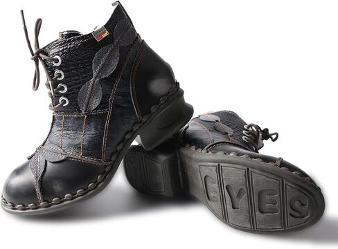 TMA EYES Textured Leather Patchwork Washed Leather Lace-Up Women's Ankle boots in Saudi Arabia