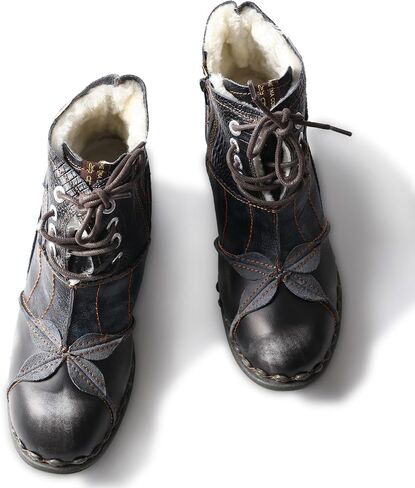 TMA EYES Textured Leather Patchwork Washed Leather Lace-Up Women's Ankle boots in Saudi Arabia