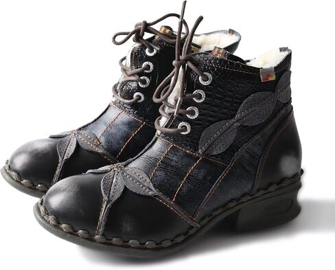 TMA EYES Textured Leather Patchwork Washed Leather Lace-Up Women's Ankle boots in Saudi Arabia