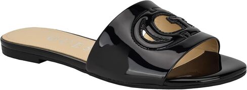 Guess Women's TASHIA Flat Sandal, Black Patent 002, 11 in Saudi Arabia