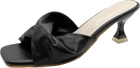 Women's Cross Strap Leather Kitten Heel Slip-On Sandals Fashion Square Open toe Low Heel Party Mule Sandals for Daily Outdoor Evening Dating in Saudi Arabia