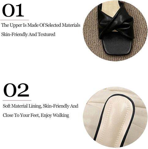 Women's Cross Strap Leather Kitten Heel Slip-On Sandals Fashion Square Open toe Low Heel Party Mule Sandals for Daily Outdoor Evening Dating in Saudi Arabia