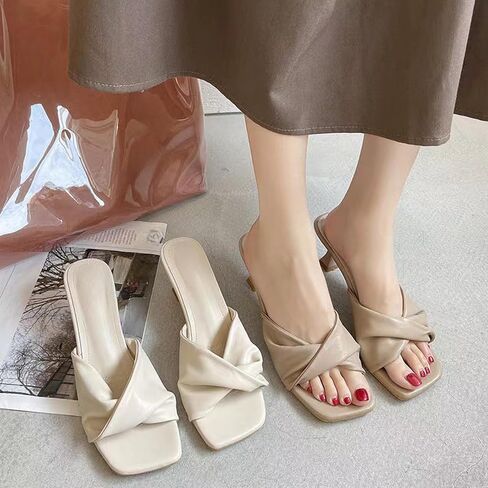 Women's Cross Strap Leather Kitten Heel Slip-On Sandals Fashion Square Open toe Low Heel Party Mule Sandals for Daily Outdoor Evening Dating in Saudi Arabia