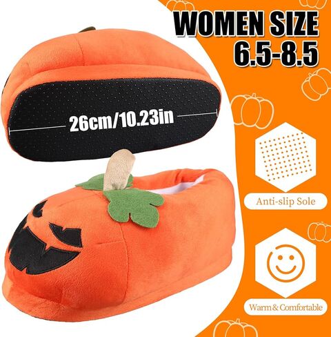 Meanplan هالوين اليقطين النعال النساء الكرتون الوجه النعال الشتاء داخلي غامض أحذية المنزل الخريف عيد الشكر هدايا عيد الميلاد للفتيات السيدات in Kuwait