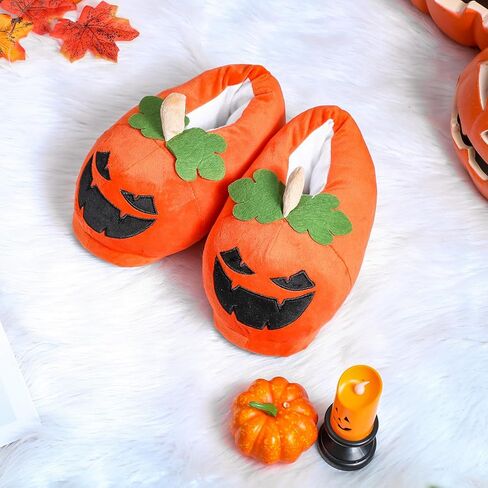 Meanplan هالوين اليقطين النعال النساء الكرتون الوجه النعال الشتاء داخلي غامض أحذية المنزل الخريف عيد الشكر هدايا عيد الميلاد للفتيات السيدات in Kuwait