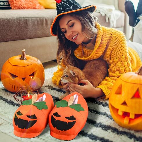 Meanplan هالوين اليقطين النعال النساء الكرتون الوجه النعال الشتاء داخلي غامض أحذية المنزل الخريف عيد الشكر هدايا عيد الميلاد للفتيات السيدات in Kuwait