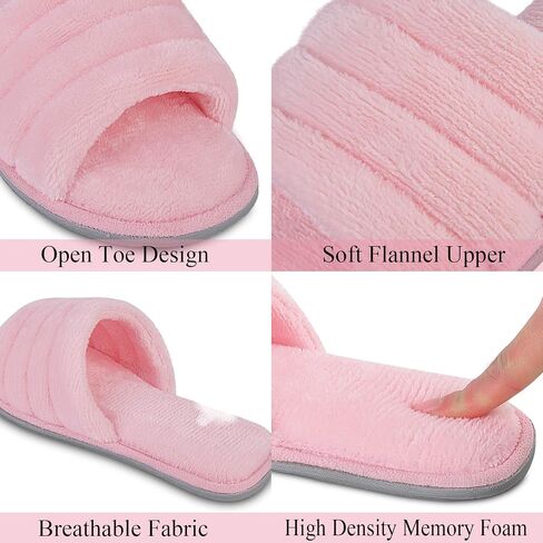 DL Women's Memory Foam Open Toe Slide Slippers with Cozy Terry Lining, Slip on House Shoes Spa Mules Sandals with Indoor Outdoor Rubber Sole in Saudi Arabia