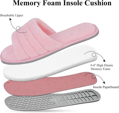DL Women's Memory Foam Open Toe Slide Slippers with Cozy Terry Lining, Slip on House Shoes Spa Mules Sandals with Indoor Outdoor Rubber Sole in Saudi Arabia
