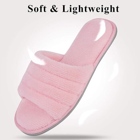 DL Women's Memory Foam Open Toe Slide Slippers with Cozy Terry Lining, Slip on House Shoes Spa Mules Sandals with Indoor Outdoor Rubber Sole in Saudi Arabia