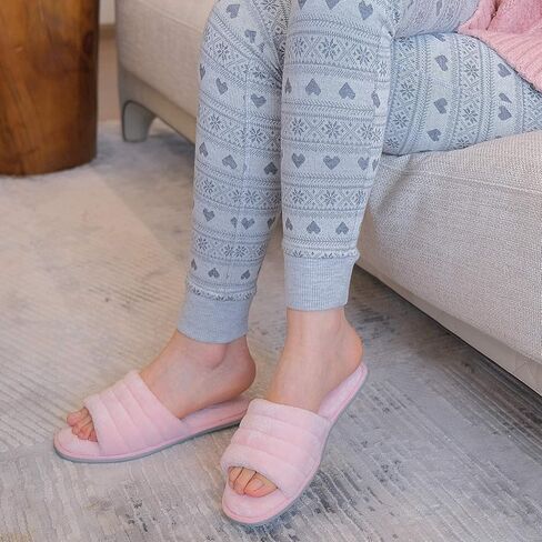 DL Women's Memory Foam Open Toe Slide Slippers with Cozy Terry Lining, Slip on House Shoes Spa Mules Sandals with Indoor Outdoor Rubber Sole in Saudi Arabia