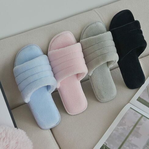 DL Women's Memory Foam Open Toe Slide Slippers with Cozy Terry Lining, Slip on House Shoes Spa Mules Sandals with Indoor Outdoor Rubber Sole in Saudi Arabia