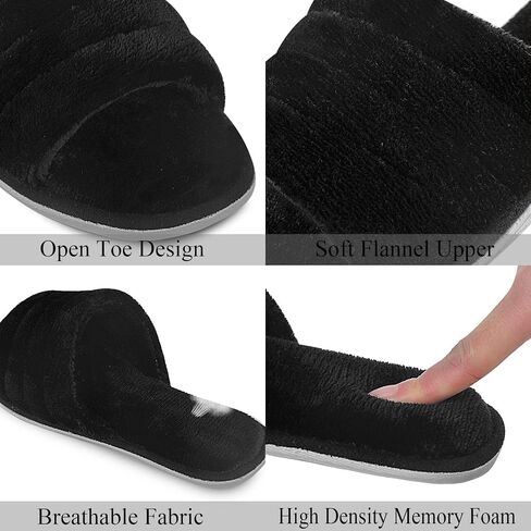 DL Women's Memory Foam Open Toe Slide Slippers with Cozy Terry Lining, Slip on House Shoes Spa Mules Sandals with Indoor Outdoor Rubber Sole in Saudi Arabia