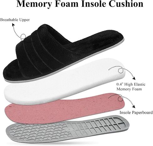 DL Women's Memory Foam Open Toe Slide Slippers with Cozy Terry Lining, Slip on House Shoes Spa Mules Sandals with Indoor Outdoor Rubber Sole in Saudi Arabia