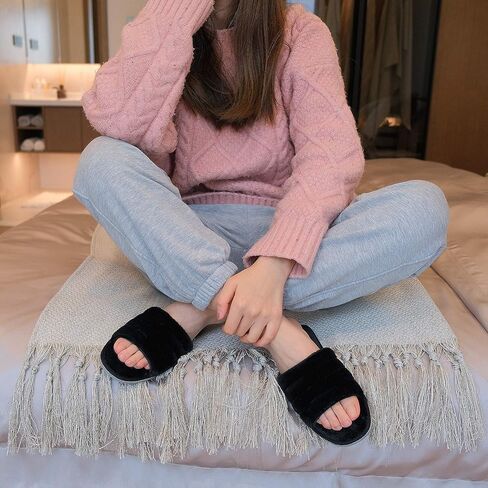 DL Women's Memory Foam Open Toe Slide Slippers with Cozy Terry Lining, Slip on House Shoes Spa Mules Sandals with Indoor Outdoor Rubber Sole in Saudi Arabia
