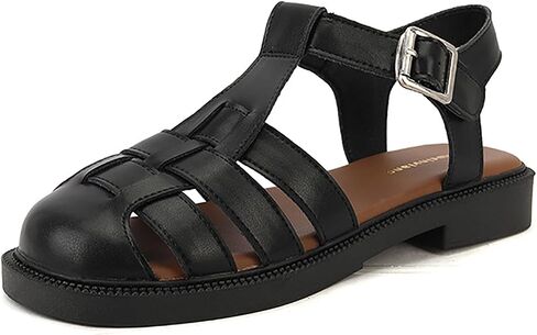 Women's Closed Toe Hollow Woven Fisherman Sandals,Summer Fashion Adjustable Buckle Ankle Strap Flat Rome Sandals Comfortable Y2K Gladiator Chunky Heel Strappy Sandals in Kuwait