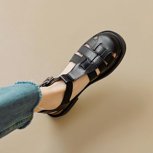 Women's Closed Toe Hollow Woven Fisherman Sandals,Summer Fashion Adjustable Buckle Ankle Strap Flat Rome Sandals Comfortable Y2K Gladiator Chunky Heel Strappy Sandals in Kuwait