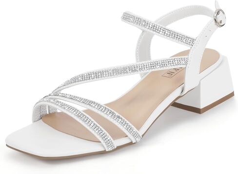 IDIFU IN2 Rhinestone Strappy Heels for Women Low Block Chunky Heels Square Open Toe Slingback Heeled Sandals Prom Wedding Bridal Dress Shoes Comfortable Sparkly Dressy Cute Trendy Short Thick Heels in Saudi Arabia
