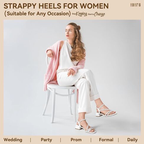 IDIFU IN2 Rhinestone Strappy Heels for Women Low Block Chunky Heels Square Open Toe Slingback Heeled Sandals Prom Wedding Bridal Dress Shoes Comfortable Sparkly Dressy Cute Trendy Short Thick Heels in Saudi Arabia