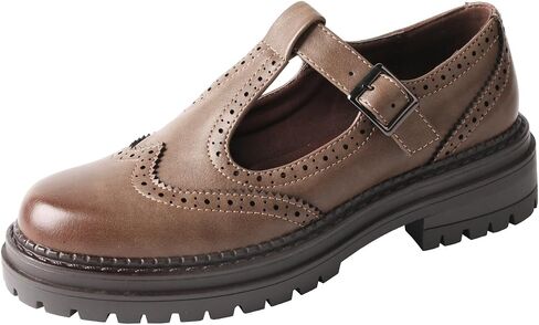 TMA EYES Chunky Platform T-Strap Hollowed-Out Loafer Vintage Round Toe Women's Single Shoes in Saudi Arabia