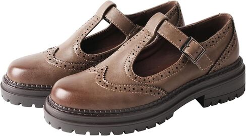 TMA EYES Chunky Platform T-Strap Hollowed-Out Loafer Vintage Round Toe Women's Single Shoes in Saudi Arabia