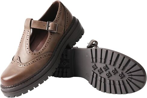 TMA EYES Chunky Platform T-Strap Hollowed-Out Loafer Vintage Round Toe Women's Single Shoes in Saudi Arabia