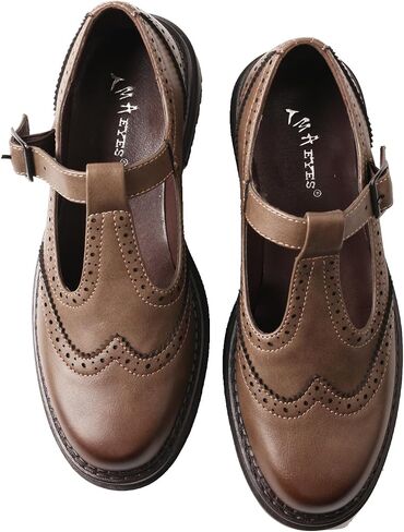 TMA EYES Chunky Platform T-Strap Hollowed-Out Loafer Vintage Round Toe Women's Single Shoes in Saudi Arabia